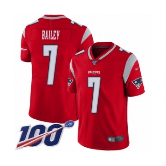 Youth New England Patriots 7 Jake Bailey Limited Red Inverted Legend 100th Season Football Jersey