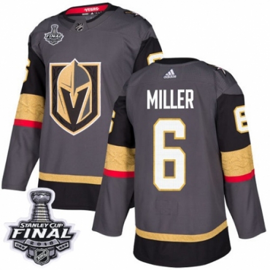 Youth Adidas Vegas Golden Knights 6 Colin Miller Authentic Gray Home 2018 Stanley Cup Final NHL Jersey