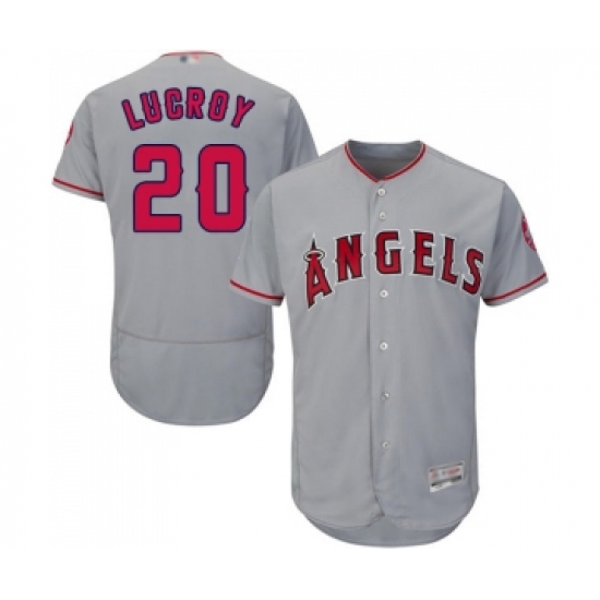 Men's Los Angeles Angels of Anaheim 20 Jonathan Lucroy Grey Road Flex Base Authentic Collection Baseball Jersey