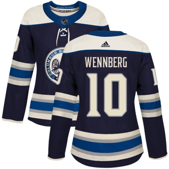 Women's Adidas Columbus Blue Jackets 10 Alexander Wennberg Authentic Navy Blue Alternate NHL Jersey
