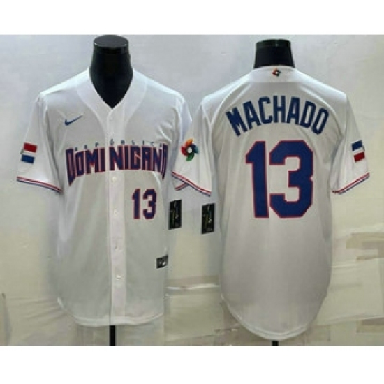 Men's Dominican Republic Baseball 13 Manny Machado Number 2023 White World Baseball Classic Stitched Jersey