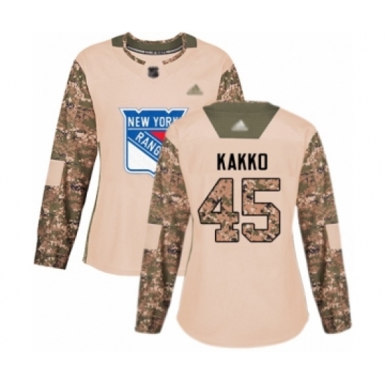 Women's New York Rangers 45 Kaapo Kakko Authentic Camo Veterans Day Practice Hockey Jersey