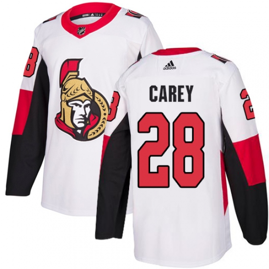Men's Adidas Ottawa Senators 28 Paul Carey Authentic White Away NHL Jersey