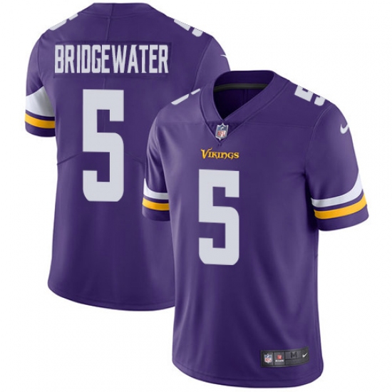 Men's Nike Minnesota Vikings 5 Teddy Bridgewater Purple Team Color Vapor Untouchable Limited Player NFL Jersey