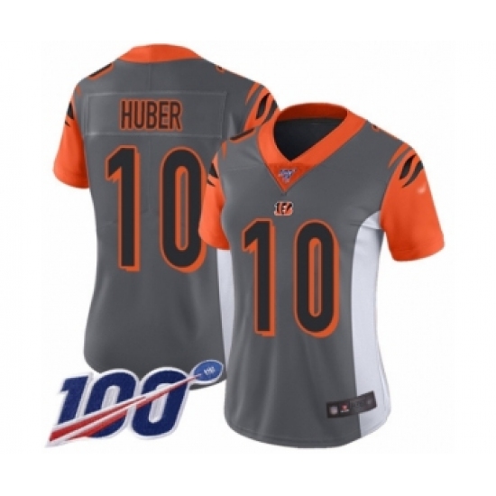 Women's Cincinnati Bengals 10 Kevin Huber Limited Silver Inverted Legend 100th Season Football Jersey