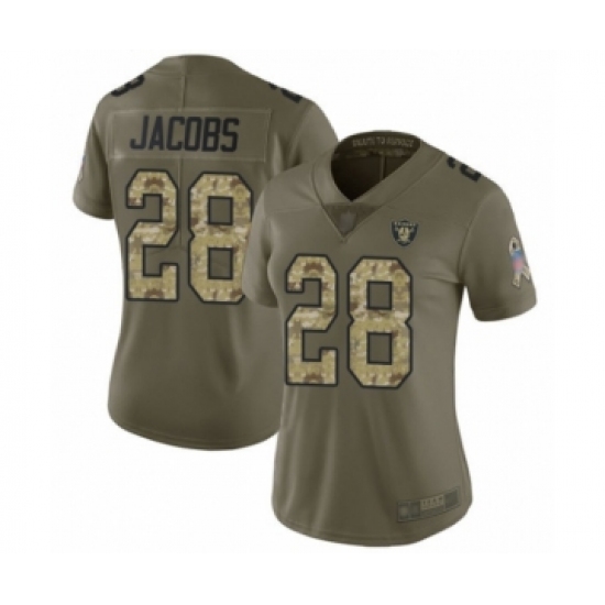 Women's Oakland Raiders 28 Josh Jacobs Limited Olive Camo 2017 Salute to Service Football Jersey