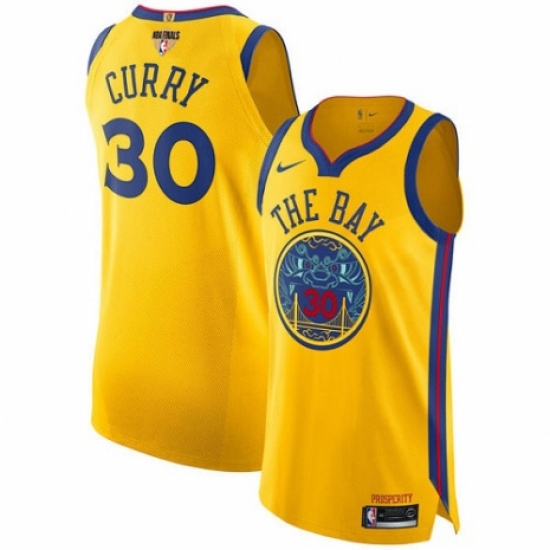 Youth Nike Golden State Warriors 30 Stephen Curry Swingman Gold 2018 NBA Finals Bound NBA Jersey - City Edition