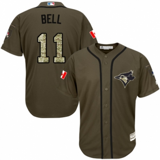 Men's Majestic Toronto Blue Jays 11 George Bell Authentic Green Salute to Service MLB Jersey