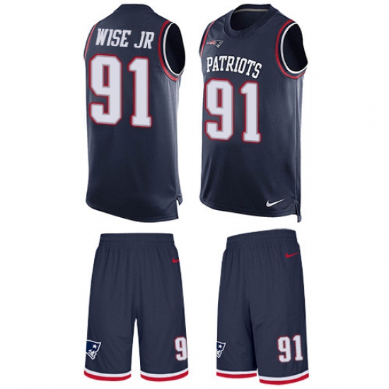Men's Nike New England Patriots 91 Deatrich Wise Jr Limited Navy Blue Tank Top Suit NFL Jersey