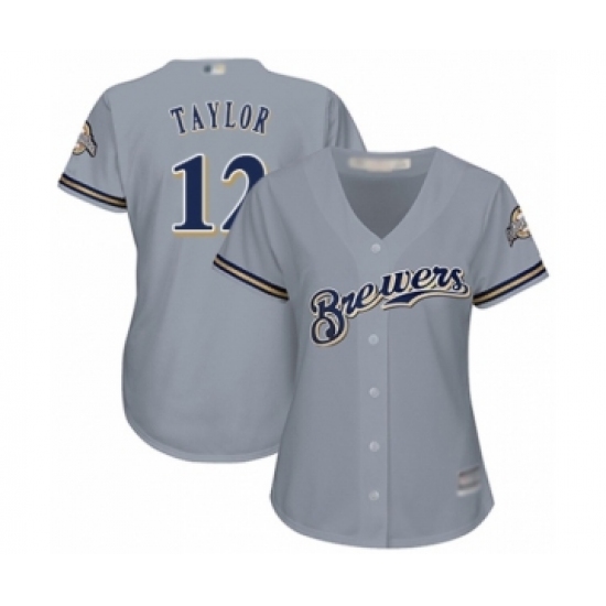 Women's Milwaukee Brewers 12 Tyrone Taylor Authentic Grey Road Cool Base Baseball Player Jersey