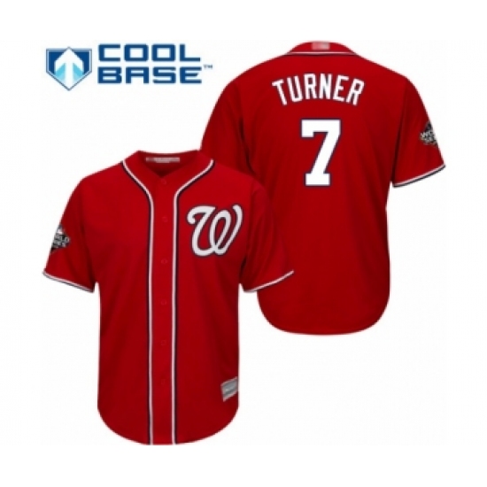 Youth Washington Nationals 7 Trea Turner Authentic Red Alternate 1 Cool Base 2019 World Series Bound Baseball Jersey