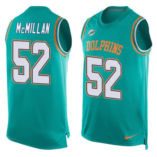 Men's Nike Miami Dolphins 52 Raekwon McMillan Limited Aqua Green Player Name & Number Tank Top NFL Jersey