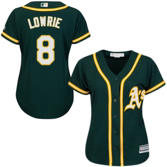 Women's Majestic Oakland Athletics 8 Jed Lowrie Authentic Green Alternate 1 Cool Base MLB Jersey