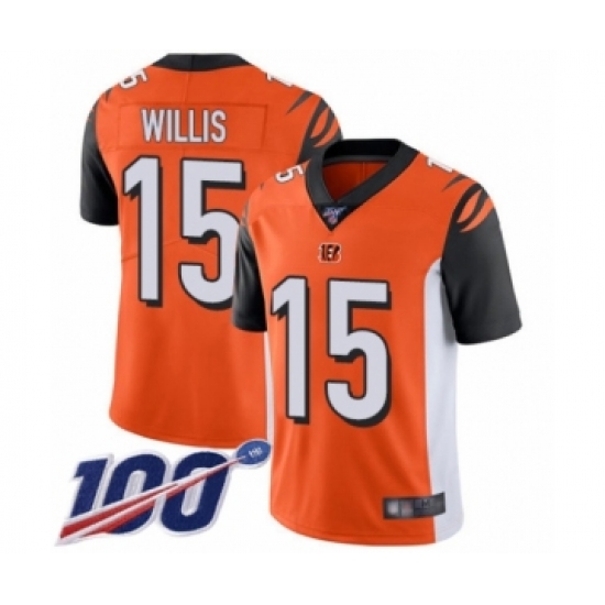 Youth Cincinnati Bengals 15 Damion Willis Orange Alternate Vapor Untouchable Limited Player 100th Season Football Jersey