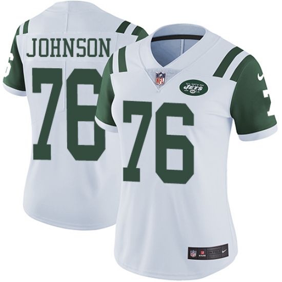 Women's Nike New York Jets 76 Wesley Johnson White Vapor Untouchable Elite Player NFL Jersey