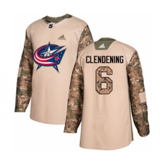 Youth Adidas Columbus Blue Jackets 6 Adam Clendening Authentic Camo Veterans Day Practice NHL Jersey