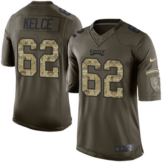 Men's Nike Philadelphia Eagles 62 Jason Kelce Elite Green Salute to Service NFL Jersey