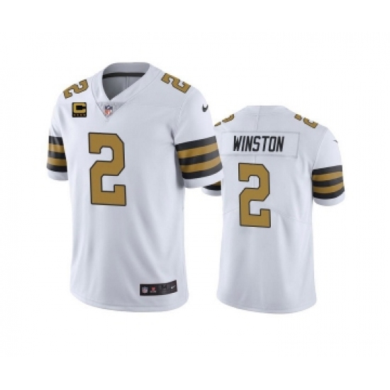 Men's New Orleans Saints 2022 2 Jameis Winston White With 4-star C Patch Color Rush Limited Stitched Jersey