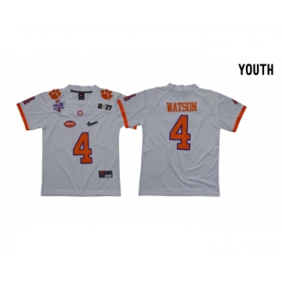 Clemson Tigers 4 Deshaun Watson White Youth Diamond Logo 1975-1978 Fuller College Jersey