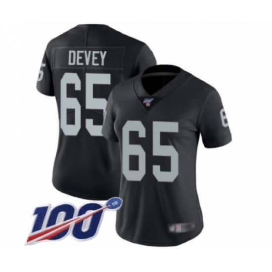 Women's Oakland Raiders 65 Jordan Devey Black Team Color Vapor Untouchable Limited Player 100th Season Football Jersey