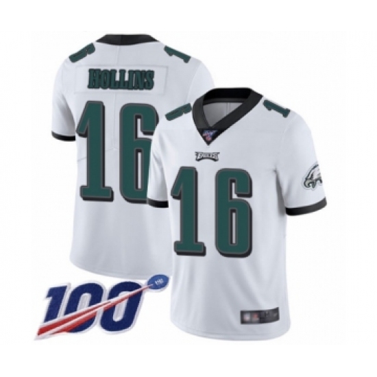Men's Philadelphia Eagles 16 Mack Hollins White Vapor Untouchable Limited Player 100th Season Football Jersey