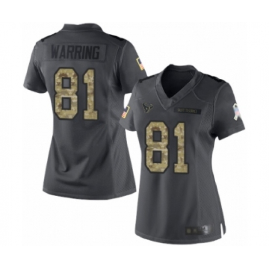 Women's Houston Texans 81 Kahale Warring Limited Black 2016 Salute to Service Football Jersey