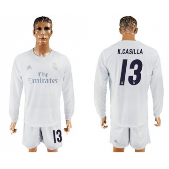 Real Madrid 13 K.Casilla Marine Environmental Protection Home Long Sleeves Soccer Club Jersey