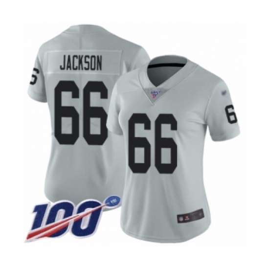 Women's Oakland Raiders 66 Gabe Jackson Limited Silver Inverted Legend 100th Season Football Jersey