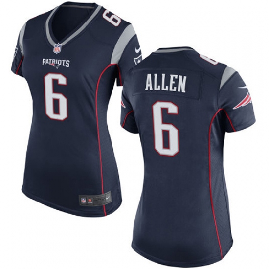 Women's Nike New England Patriots 6 Ryan Allen Game Navy Blue Team Color NFL Jersey