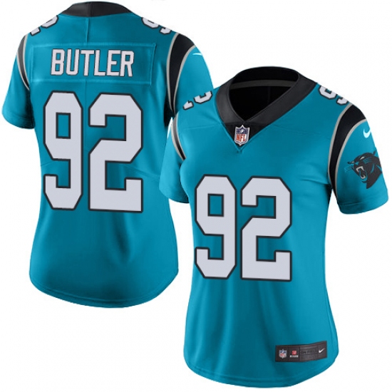 Women's Nike Carolina Panthers 92 Vernon Butler Blue Alternate Vapor Untouchable Limited Player NFL Jersey