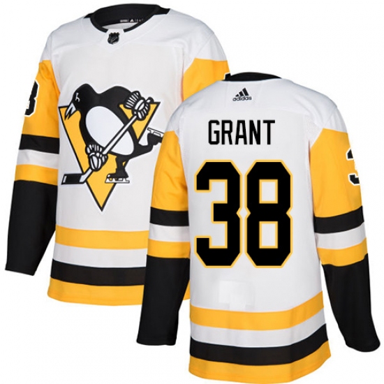 Men's Adidas Pittsburgh Penguins 38 Derek Grant Authentic White Away NHL Jersey