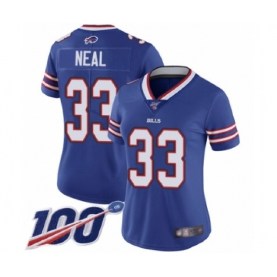 Women's Buffalo Bills 33 Siran Neal Royal Blue Team Color Vapor Untouchable Limited Player 100th Season Football Jersey
