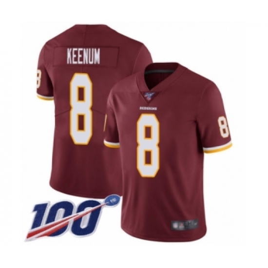 Youth Washington Redskins 8 Case Keenum Burgundy Red Team Color Vapor Untouchable Limited Player 100th Season Football Jersey