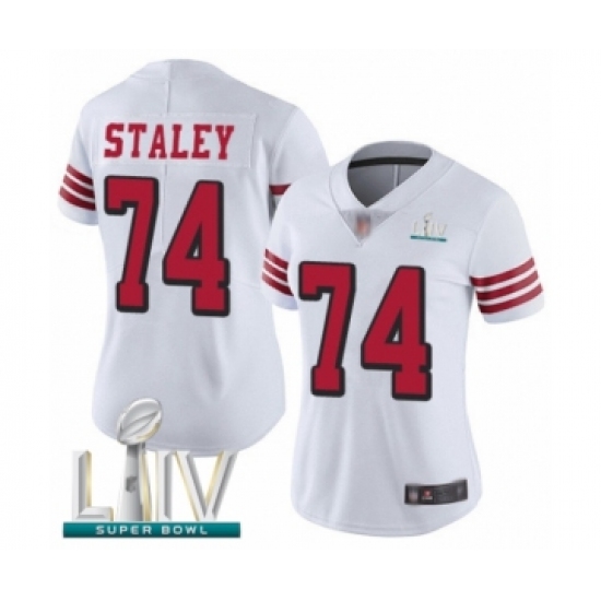 Women's San Francisco 49ers 74 Joe Staley Limited White Rush Vapor Untouchable Super Bowl LIV Bound Football Jersey