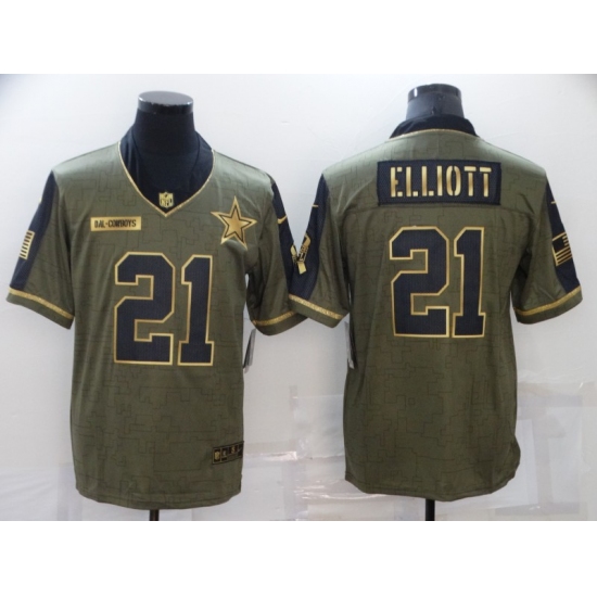 Men's Dallas Cowboys 21 Ezekiel Elliott Nike Gold 2021 Salute To Service Limited Player Jersey