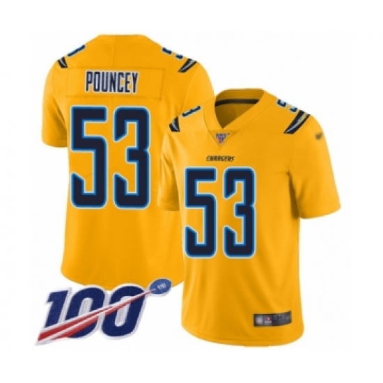 Men's Los Angeles Chargers 53 Mike Pouncey Limited Gold Inverted Legend 100th Season Football Jersey