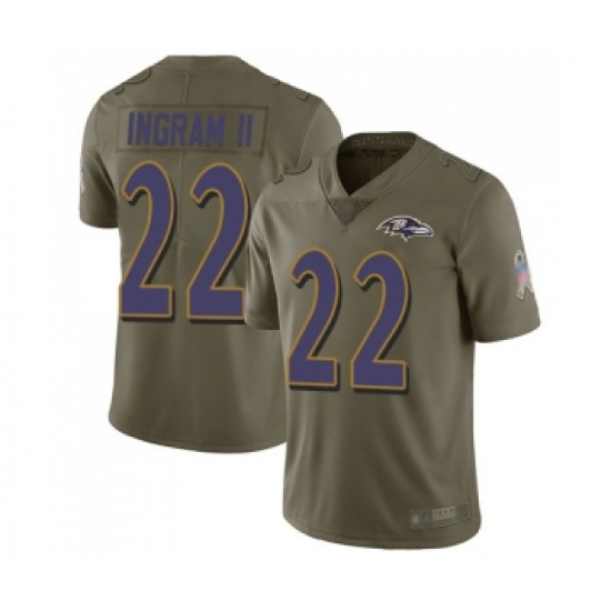 Youth Baltimore Ravens 22 Mark Ingram II Limited Olive 2017 Salute to Service Football Jersey