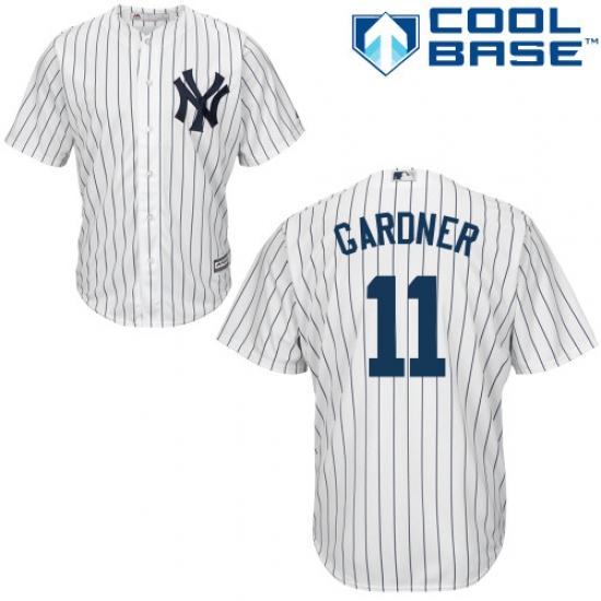 Youth Majestic New York Yankees 11 Brett Gardner Authentic White Home MLB Jersey