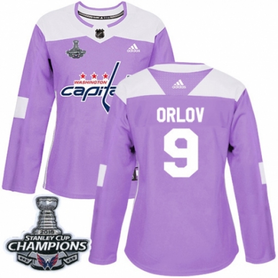 Women's Adidas Washington Capitals 9 Dmitry Orlov Authentic Purple Fights Cancer Practice 2018 Stanley Cup Final Champions NHL Jersey