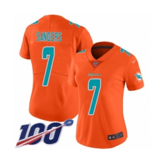Women's Miami Dolphins 7 Jason Sanders Limited Orange Inverted Legend 100th Season Football Jersey