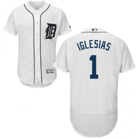 Men's Majestic Detroit Tigers 1 Jose Iglesias White Home Flex Base Authentic Collection MLB Jersey