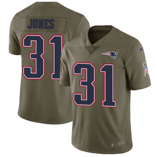 Youth Nike New England Patriots 31 Jonathan Jones Limited Olive 2017 Salute to Service NFL Jersey