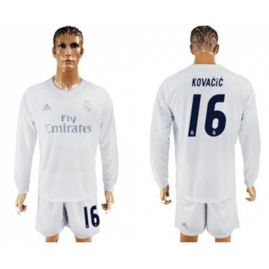 Real Madrid 16 Kovacic Marine Environmental Protection Home Long Sleeves Soccer Club Jersey