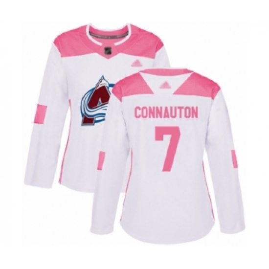 Women's Colorado Avalanche 7 Kevin Connauton Authentic White Pink Fashion Hockey Jersey