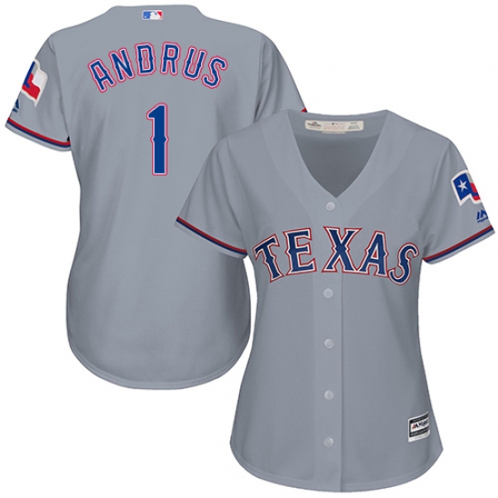 Women's Majestic Texas Rangers 1 Elvis Andrus Replica Grey Road Cool Base MLB Jersey
