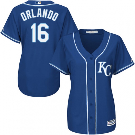 Women's Majestic Kansas City Royals 16 Paulo Orlando Authentic Blue Alternate 2 Cool Base MLB Jersey