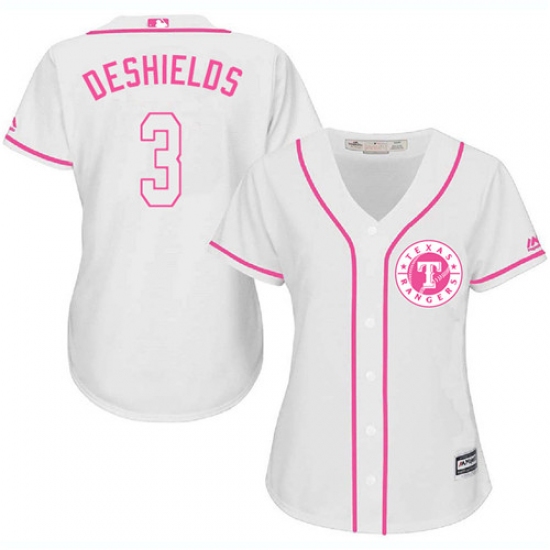 Women's Majestic Texas Rangers 3 Delino DeShields Authentic White Fashion Cool Base MLB Jersey