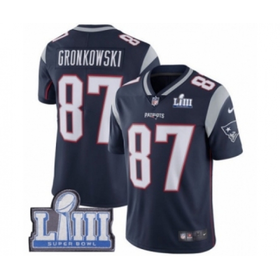 Youth Nike New England Patriots 87 Rob Gronkowski Navy Blue Team Color Vapor Untouchable Limited Player Super Bowl LIII Bound NFL Jersey