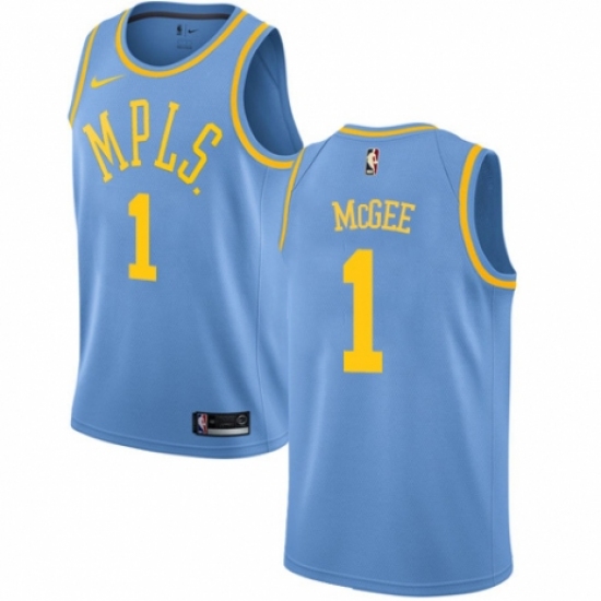 Men's Nike Los Angeles Lakers 1 JaVale McGee Authentic Blue Hardwood Classics NBA Jersey