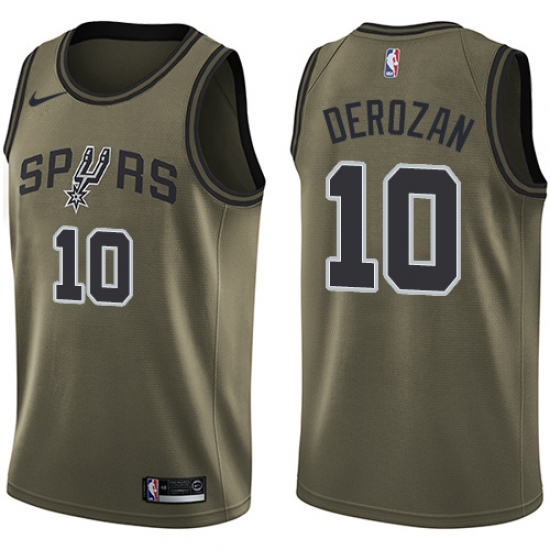 Men's Nike San Antonio Spurs 10 DeMar DeRozan Swingman Green Salute to Service NBA Jersey